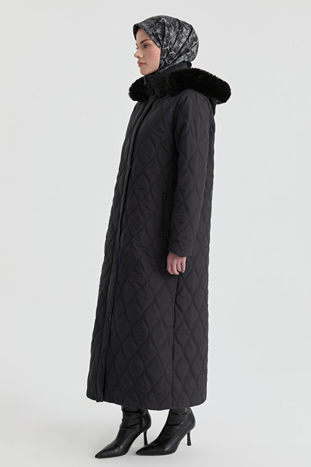 Kapüşonlu Manto - Siyah - 3