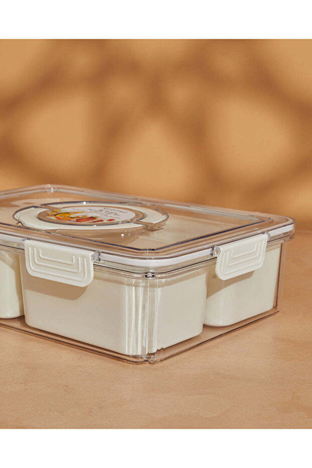 طقم صواني تقديم وجبات خفيفة مستطيلة بيضاء (6 قطع) - 4