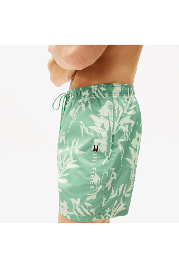 Medium Drawstring Print Erkek Yeşil Mayo Şort - 6