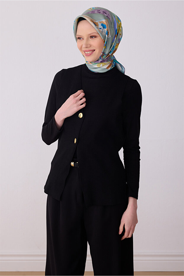 وشاح حريري 100% بنمط الأشياء الخضراء 4316-82