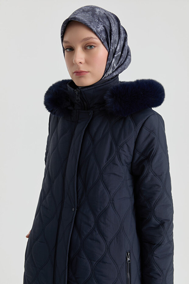 Kapüşonlu Manto - Lacivert - 5