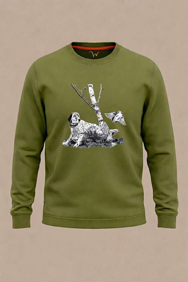 Hunting English Setter and Culluk Printed 100% Cotton Regular Fit 3 Thread Winter Sweatshirt