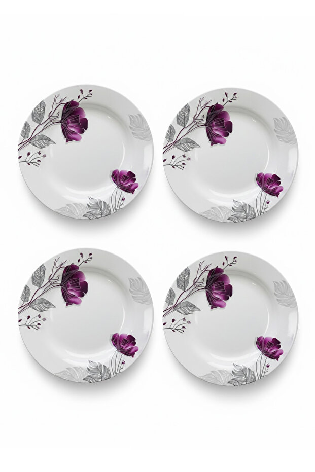 4-Piece Melamine Serving Plate Set - 11" Purple Boom Floral Round Dinner Plates,BB1681