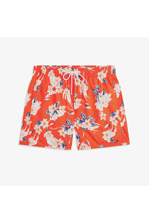 Medium Drawstring Print Erkek Turuncu Deniz Şortu - 4