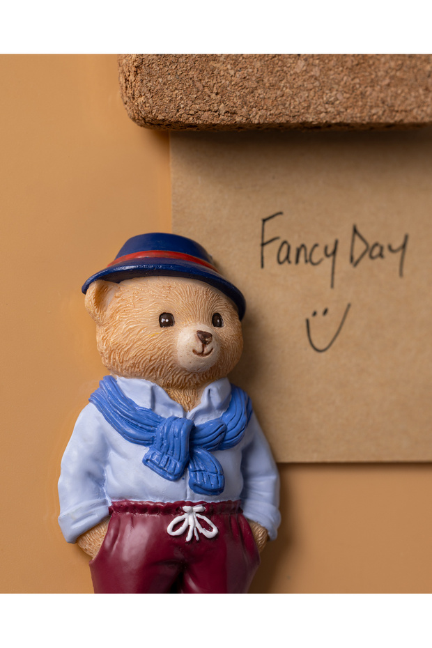 Benoit Bear Magnet - Mavi/Bordo - 4x8 cm - 4