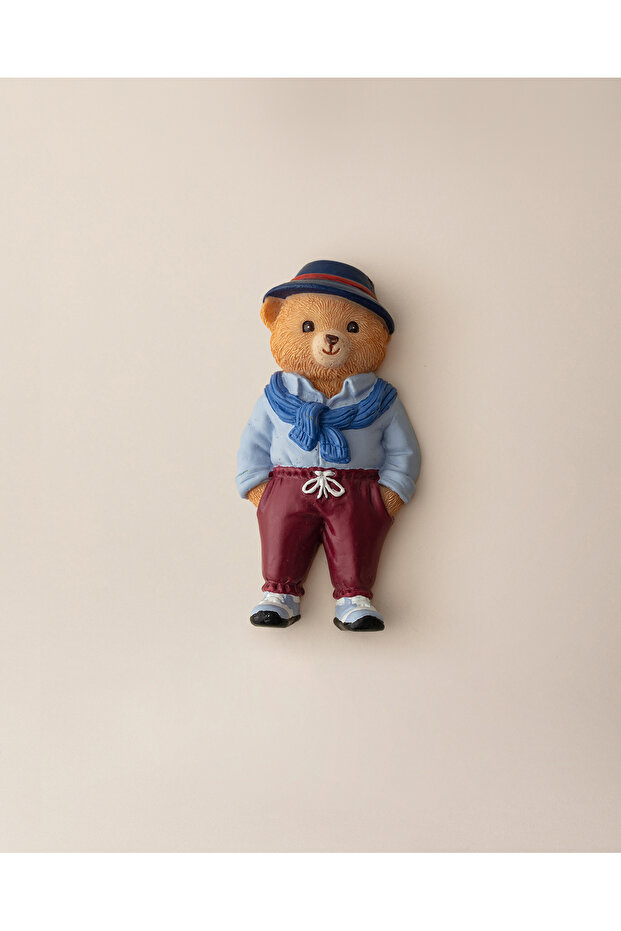 Benoit Bear Magnet - Mavi/Bordo - 4x8 cm - 1