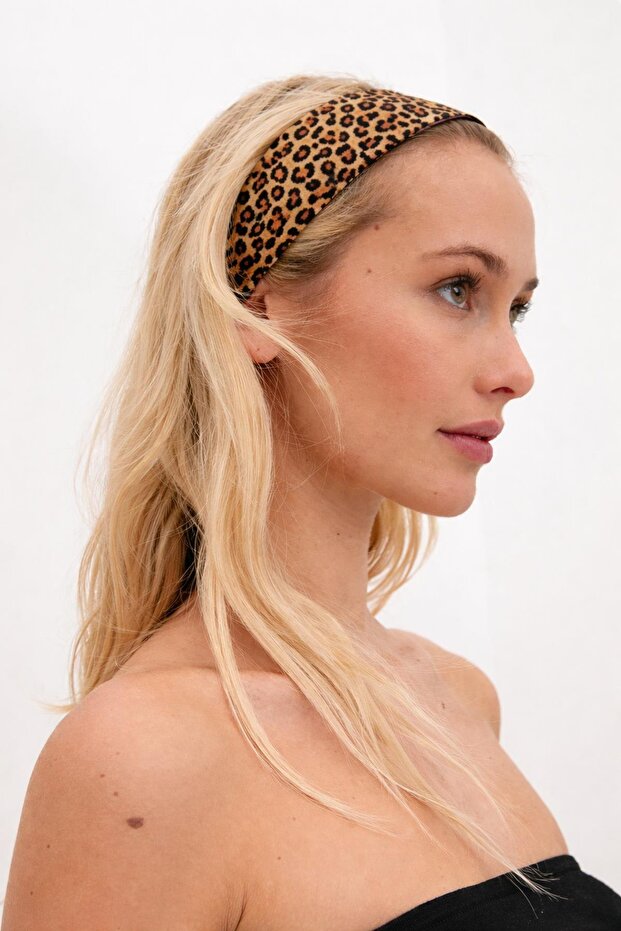 Jersey Leopard Patterned Elastic Combed Cotton Sports Yoga Hair Band