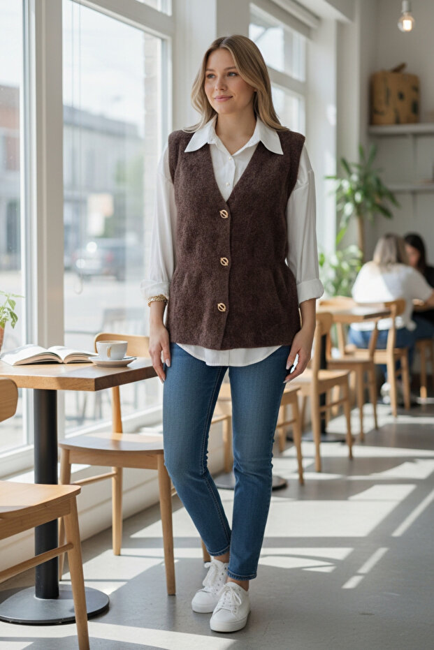 Women's soft angora button detailed vest