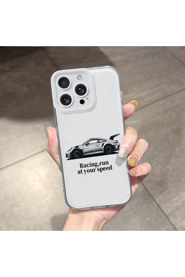 iPhone 16 Pro Max Compatible Case with Transparent Camera Protection Soft Silicone Case Sports Car Pattern