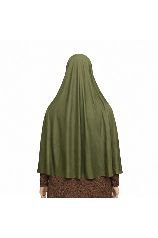 Ready-Made Turban Veil Practical Hijab with Niqab Prayer Cover Sufle (3XL) Khaki Green Combed Cotton Fabric