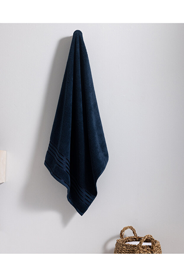 Marnot Border 100% Cotton Flocked Bath Towel - Navy Blue - 70X140 cm