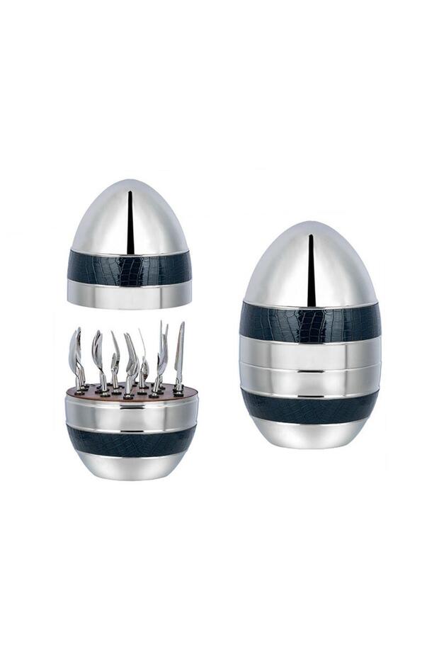 La Medore Blue Croco Leather Egg Cutlery Stand 22X22X33.5 cm