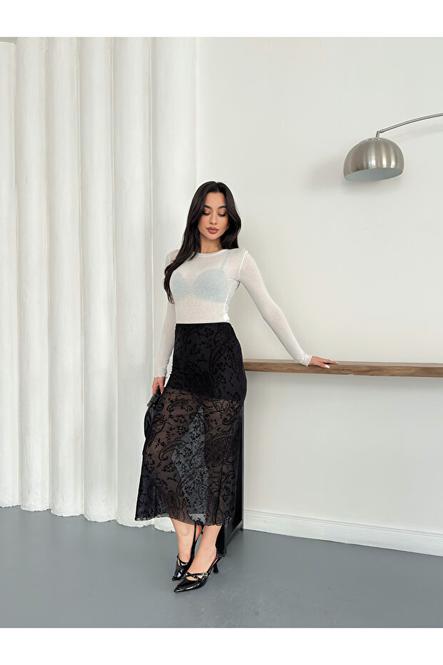 تنورة طويلة منقوشة E12798 - 3