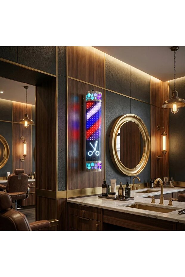 Classic Rotating Barber Pole 90cm Outdoor Waterproof Wall-Mounted Barber Shop Sign with Silver Base