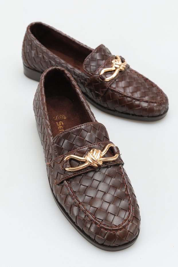 Stylish Women's Daily Ballet Flats with Knitted Texture and Gold Buckle and Flat Sole