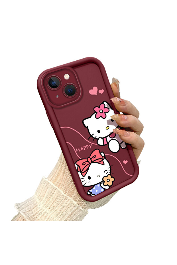 حافظة هاتف من مادة السيليكون مقاومة للصدمات بنمط كيتي متوافقة مع هاتف آيفون 14 بلس - 3