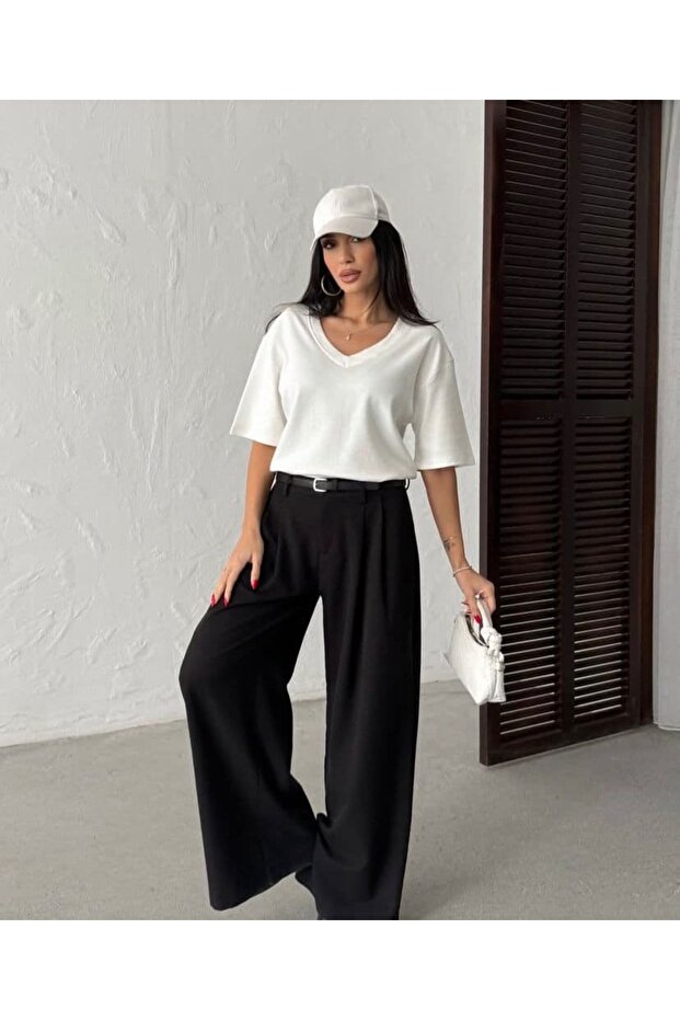 V Yaka Basic Tşört - 1