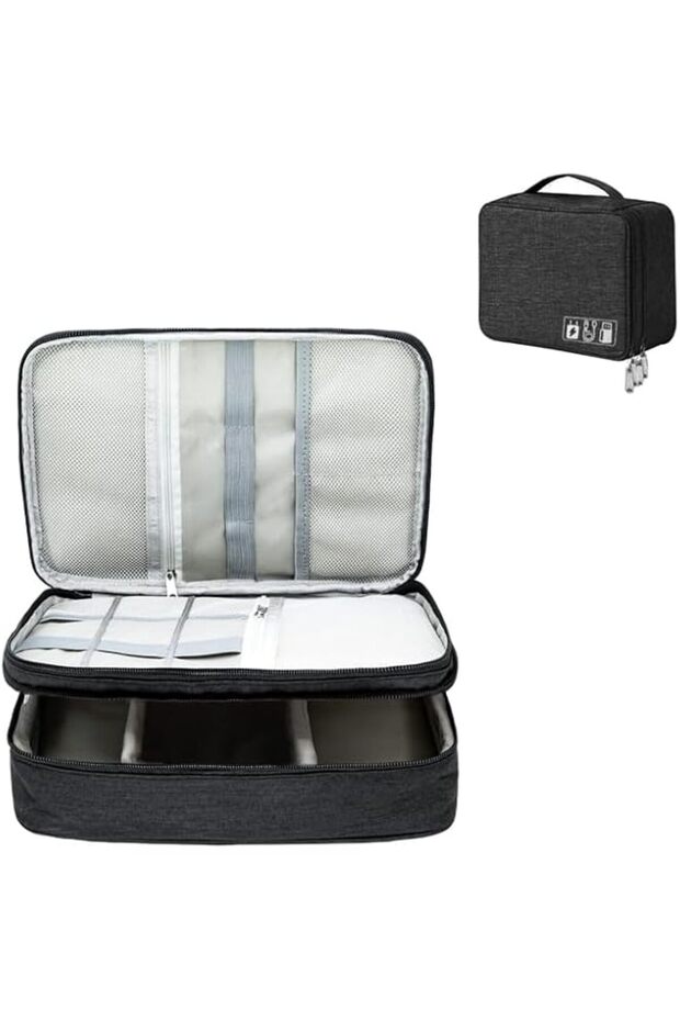 ZORBES 3 Layer Extra Large Electronics Organizer Bag Water-Resistant & Shockproof Travel Cable Stora
