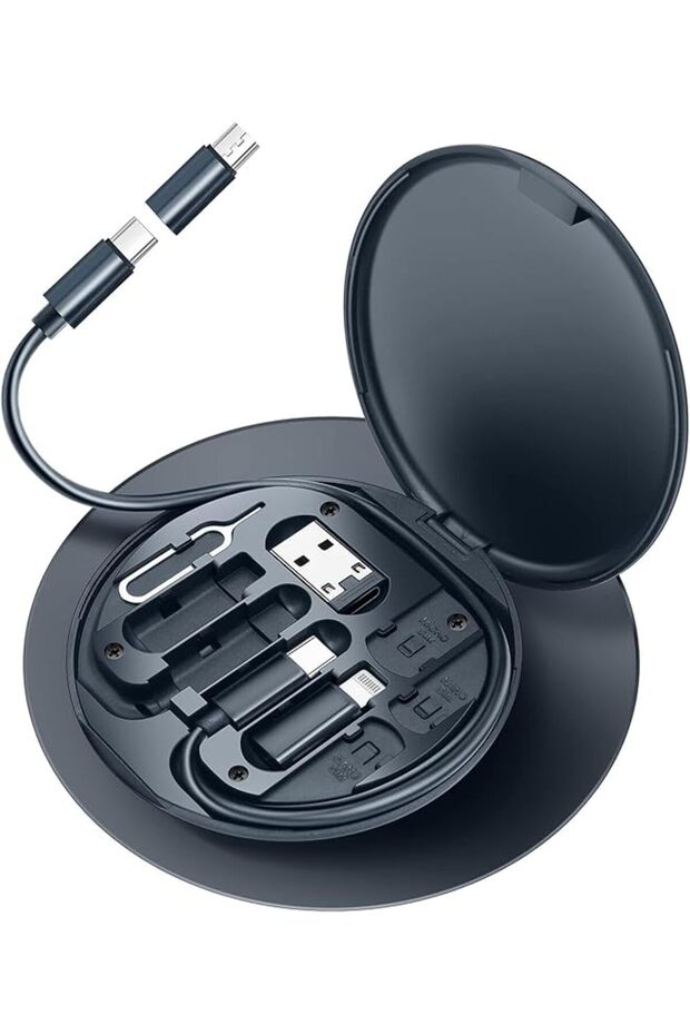 USB Cable Conversion Storage Box, Multi-Functional Organizer with SIM Card Holder and Eject Pin, Com