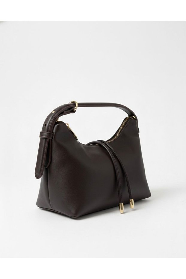 Modern Hobo Baguette Bag with Gold Dangle Detail