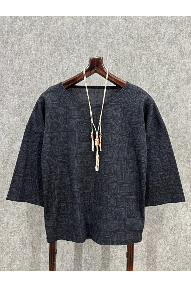 تيشيرت ليكرا كبير الحجم بأكمام قصيرة ونقشة منقوشة - 1