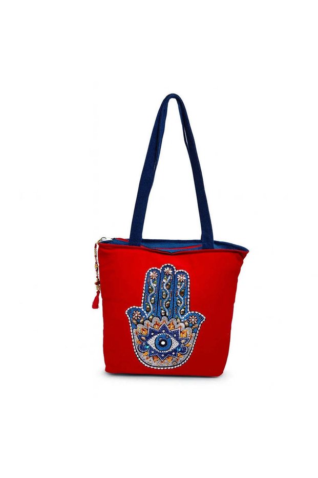 Evil Eye Canvas Tote Bag for Women, Protective Symbol Shoulder Handbag, Artistic Cultural Design Tote, Stylish Everyday Bag for Work, Travel & Daily Use