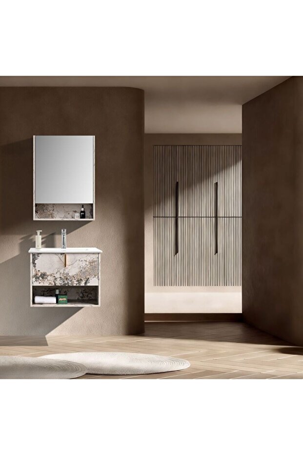 Luxe Prestige Vanity, White Plywood Bathroom Vanity, LED Mirror/Ceramic Wash Basin, 610x460mm