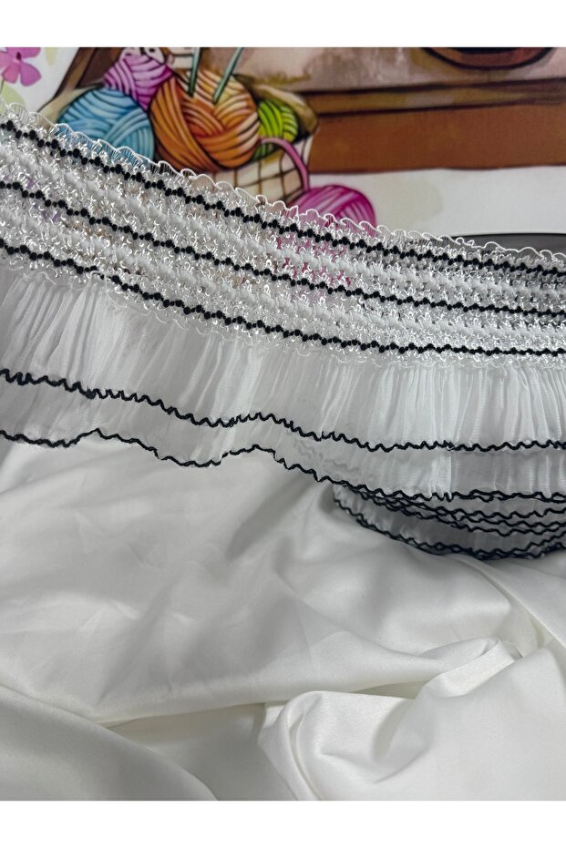 Zigzag Patterned Elastic Chiffon Pleated Ribbon (1Mt) - 3
