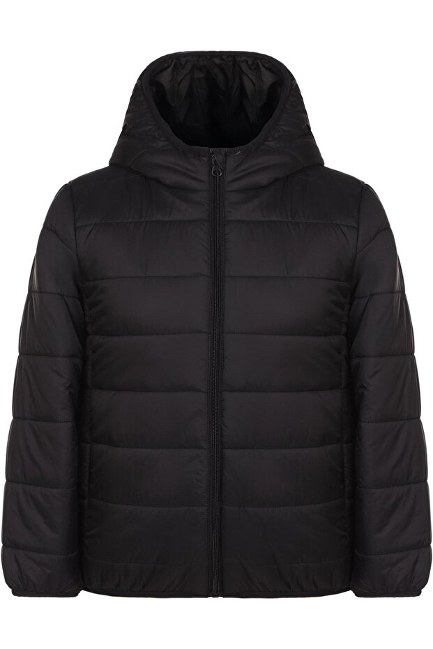 Boys Ray Patterned Shiny Coat | Micro Long Sleeve Hoodie | School Nursery and Daily Use - Black
