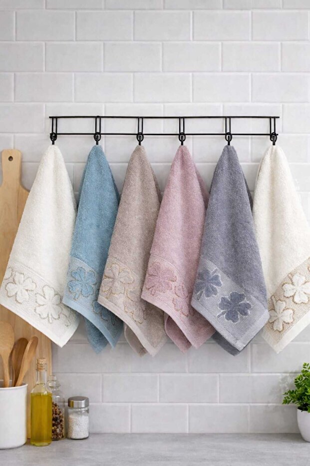 Yonca 30*50 cm 6-Piece Kitchen Towels - Hand and Face Towels - Drying Cloth 100% Cotton
