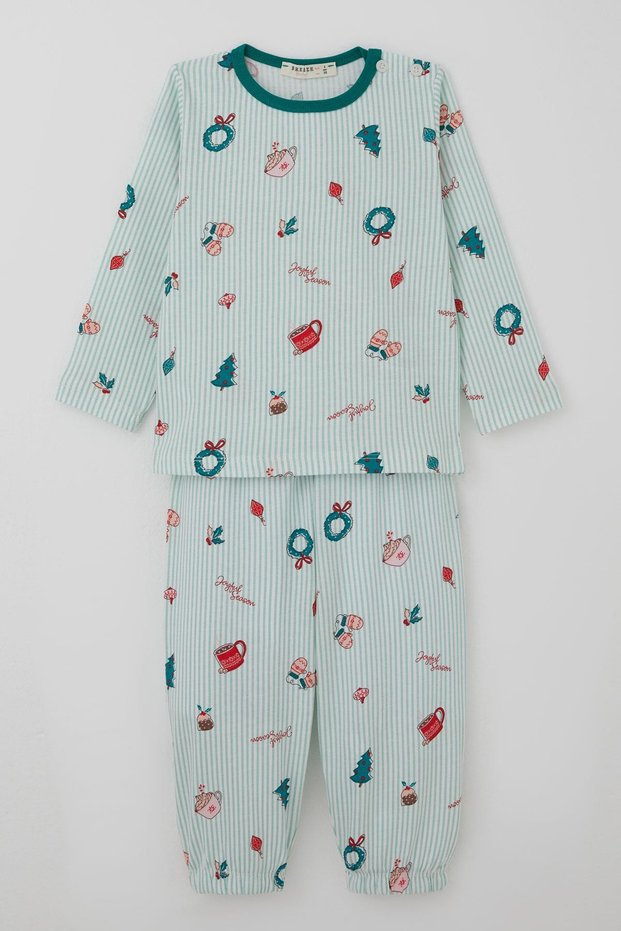 Baby Girl Pajama Set, Cheerful Season, New Year's Themed, 9 Months-3 Years, Water Green