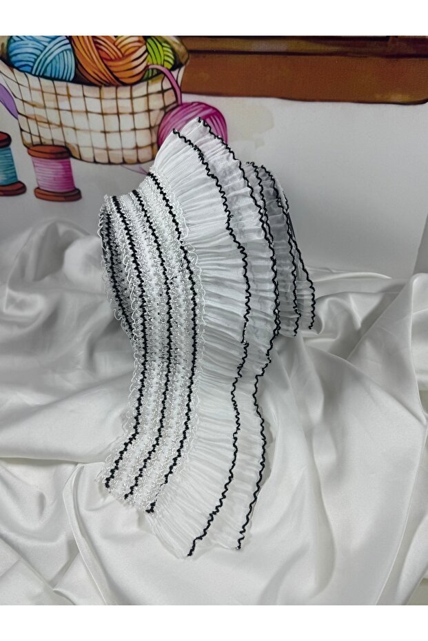 Zigzag Patterned Elastic Chiffon Pleated Ribbon (1Mt) - 1