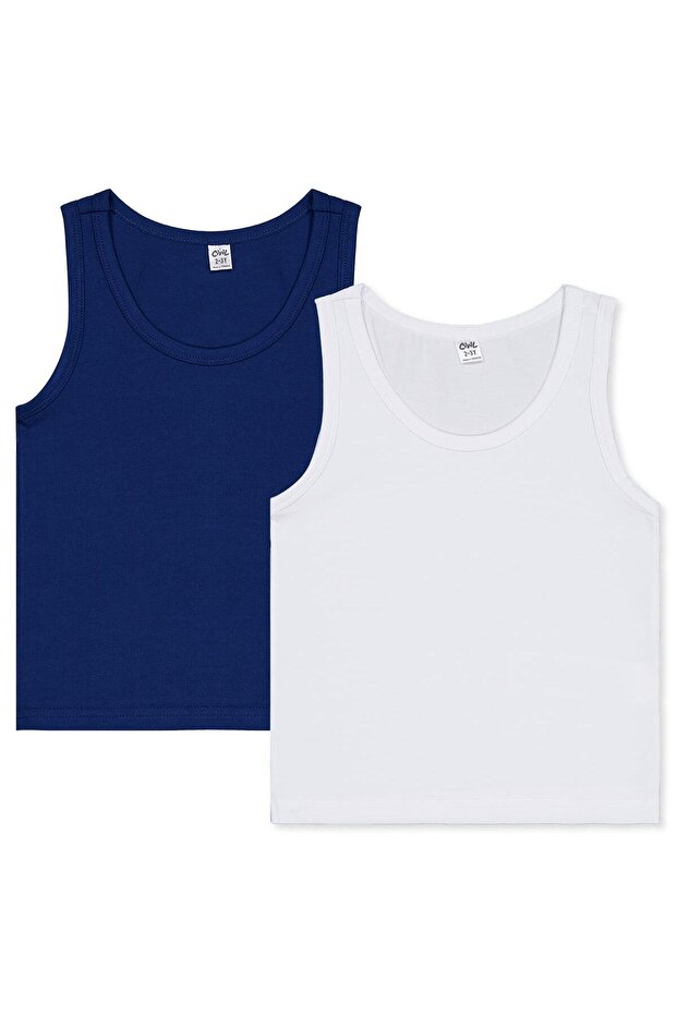 Navy Blue-White 2-Piece Undershirt Set for Boys Aged 2-12