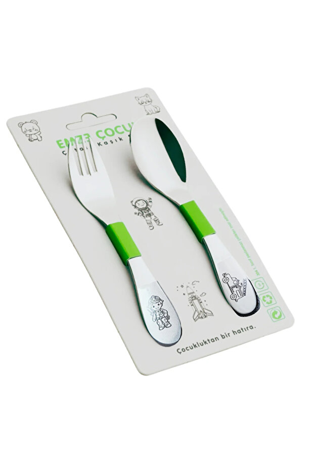 Emze 2-Piece Food Fork Spoon Firefighter Patterned