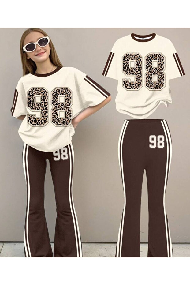 Children's Leopard 98 Printed T-Shirt Spanish Leggings Set
