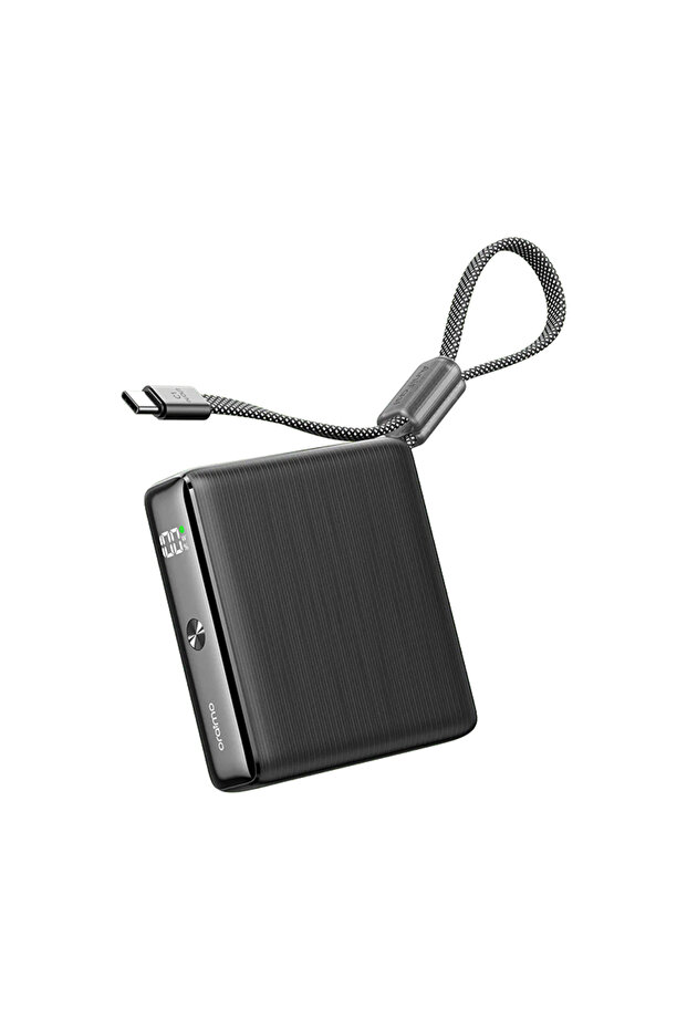شاحن PowerNova L21 مزود بمنافذ USB-C وUSB مع كابل مدمج، بطارية USB-C بسعة 20000 مللي أمبير، قدرة 30 واط - أسود