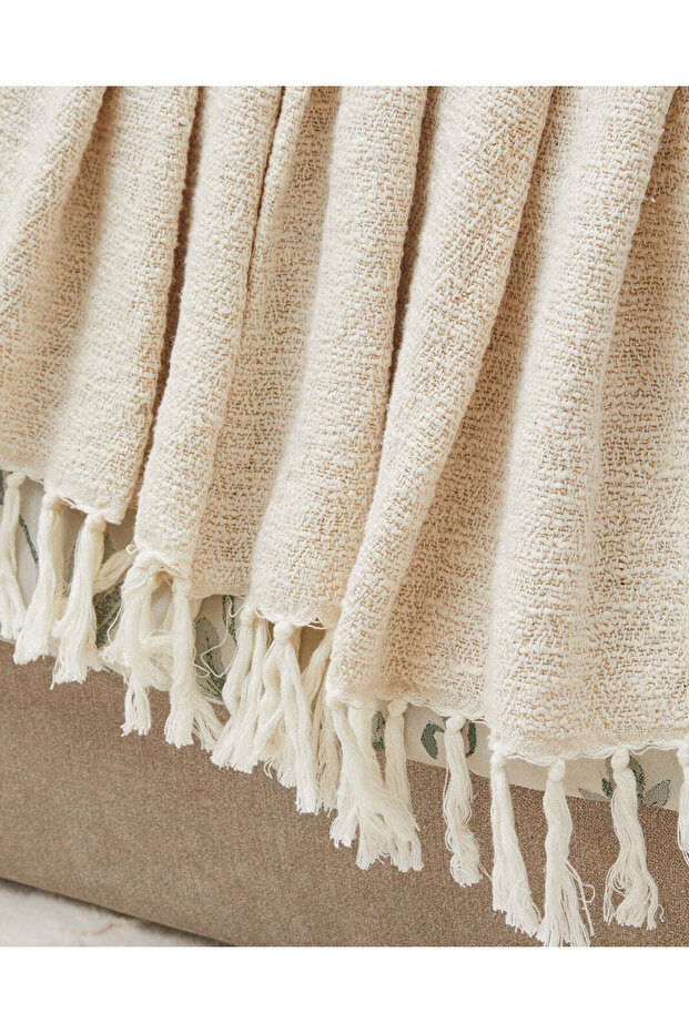 بطانية منسوجة بلون العاج - 3