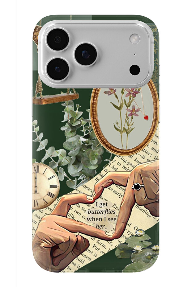 حافظة شفافة مطبوعة بتصميم كولاج أخضر متوافقة مع هاتف iPhone 17 Pro - 1