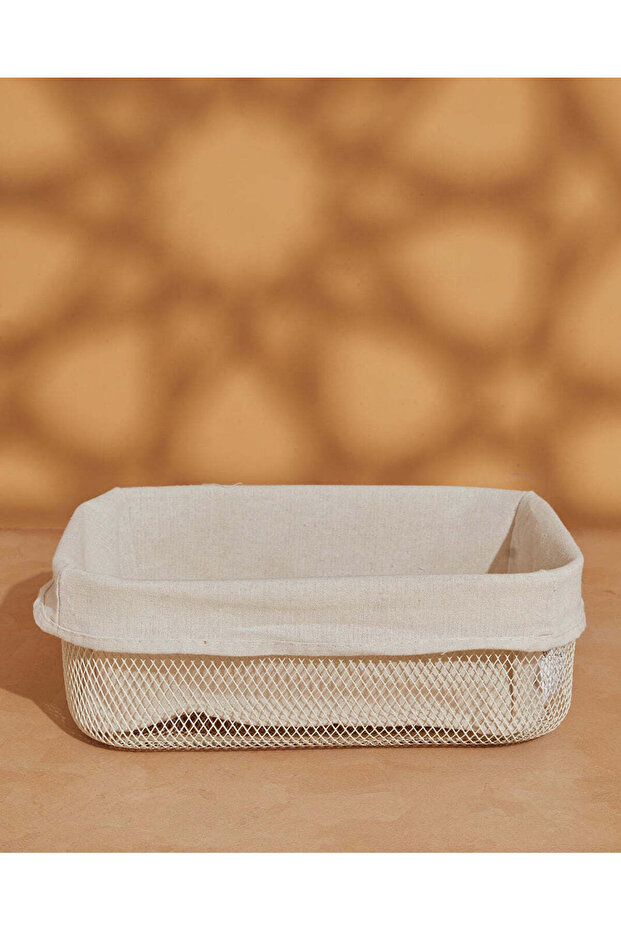 White Metal Rectangle Basket With Fabric