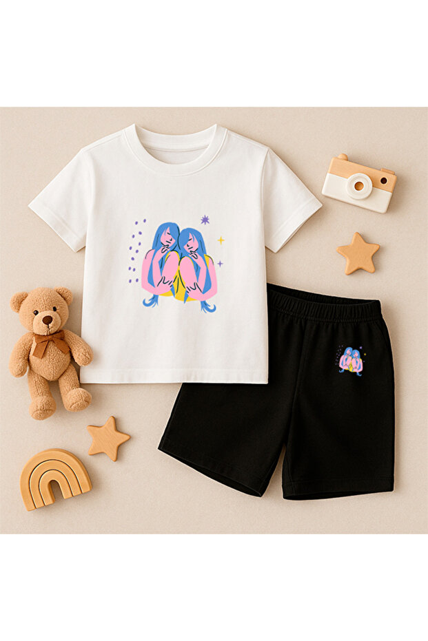 T-Shirt Shorts Kids Set 100% Cotton Comfortable Cut Casual Cute Printed 2-Piece Combination