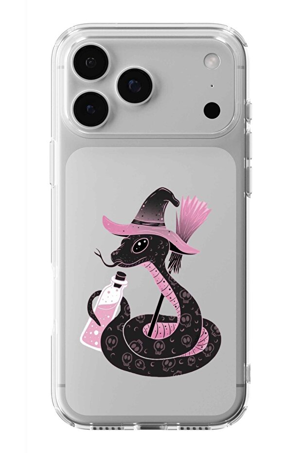 حافظة شفافة مطبوعة بتصميم ثعبان وردي متوافقة مع هاتف iPhone 17 Pro - 1