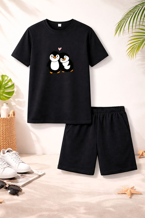 T-Shirt Shorts Kids Set 100% Cotton Comfortable Cut Casual Cute Printed 2-Piece Combination