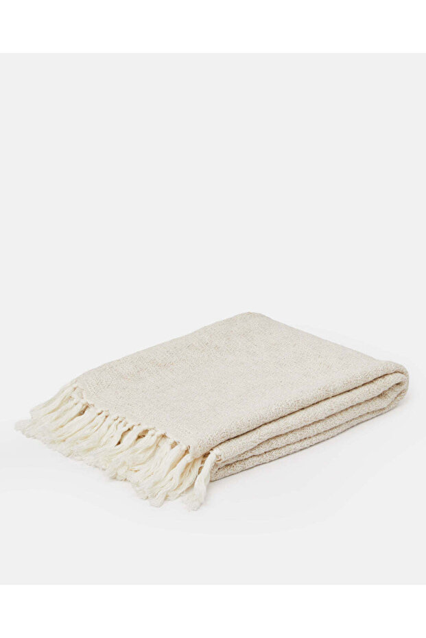 بطانية منسوجة بلون العاج - 4