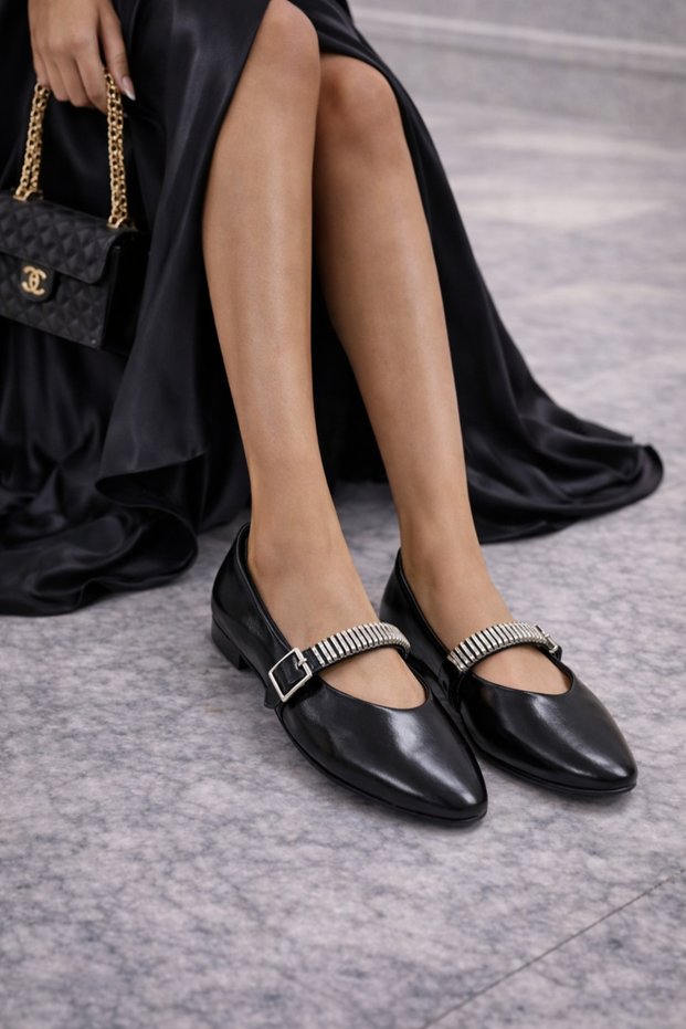 ✨ Women's Ballerina Shoes with Metal Buckle Detail (Black, Bitter Brown, Cream) – Stylish Design
