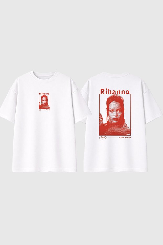 Rihanna Design Printed White Oversize T-Shirt