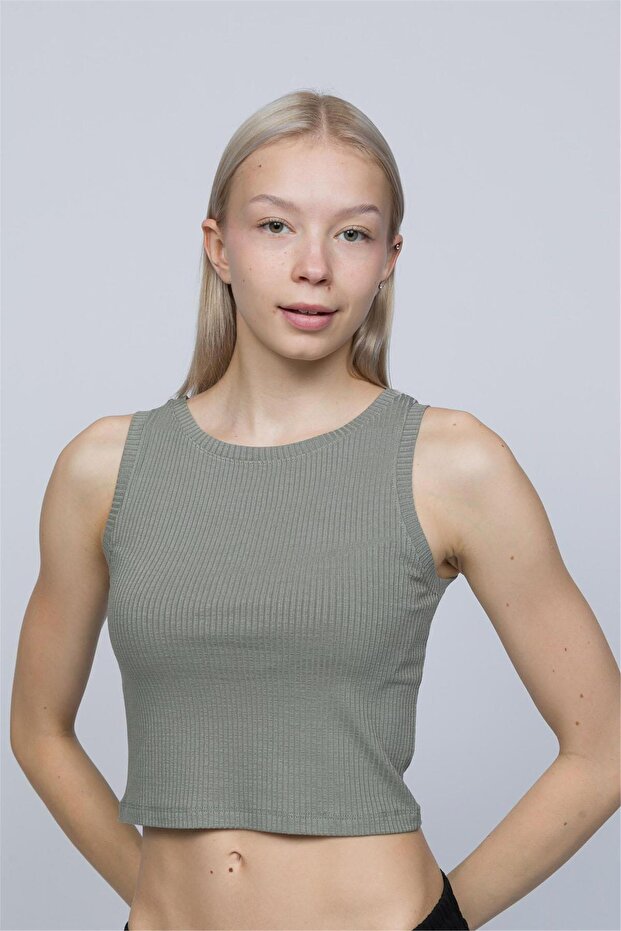 Women's Khaki Halter Neck Crop Top