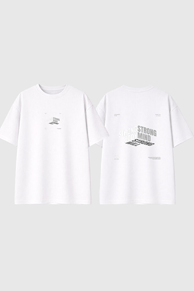 Strong Mind Design Printed White Oversize T-Shirt