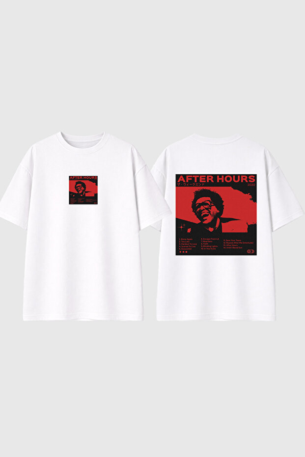 After Hours Design Printed White Oversize t Shirt