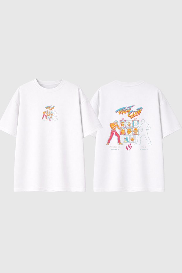 Street Fighter 2 Design Printed White Oversize t Shirt