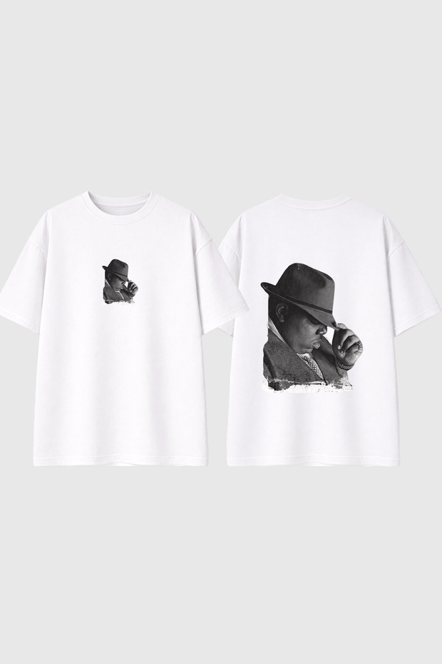 Man with Hat Design Printed White Oversize t Shirt